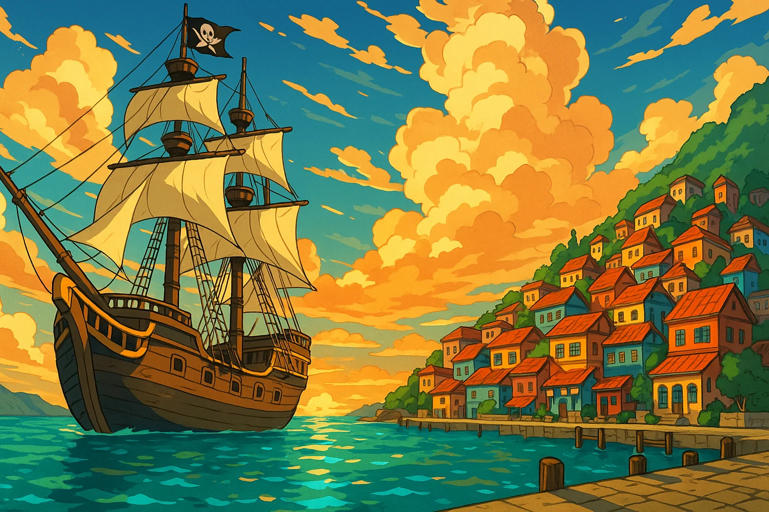 Pirate harbor adventure scene